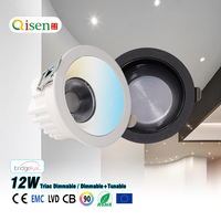Downlight LED encastré dimmable Triac 12W SMD COB, CCT réglable, anti-éblouissement, pour hôtels et hôtellerie