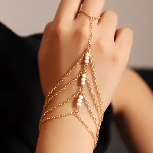 Personality 2022 New Fashion Layered Ethnic Beaded Finger Ring Bracelet For Women Belly Dance Accessories