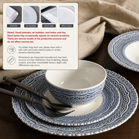 Service de Table en Porcelaine Bleu Floral Gaufré Style Vintage Français, Assiettes et Bols Céramiques Festonnés pour Mariage, Maison, Cadeau - Vente en Gros