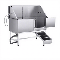 Station de lavage pour chiens en acier inoxydable, baignoire de toilettage pour animaux de compagnie de 62 pouces avec escalier, filtre à eau PE, robinet, pomme de douche, porte-savon, marque OEM