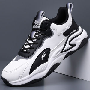 Baskets Chunky Homme VIR Run Blanches et Noires à Bout Rond, Lacets, Tige Synthétique Respirante, Semelle Extérieure en Caoutchouc, Style Sportif Automne - Product Image 1