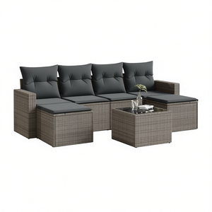 Conjunto de Sofá Modular de Jardín en Ratán Gris, Muebles de Exterior para 4 Personas, Diseño Contemporáneo - Product Image 1