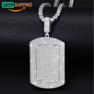 דרופשיפינג פס בודק יהלומים באיכות גבוהה כסף סטרלינג 925 VVS מויסניט יהלום אייס אאוט מלבן תליון תג כלב - Product Image 1