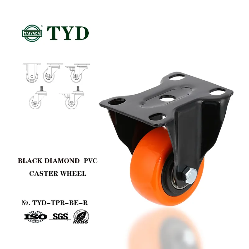 caster wheel orange color 1.5/2/2.5/3/4/5 inch rigid type PVC castor with double bearings for machinery and equipment