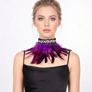 وشاح رقبة ملون من الريش الطبيعي بتصميم قوطي أسود للجنسين للبالغين، إكسسوار زي تنكري لأداء الهالوين، متوفر بالمخزون - Product Image 2