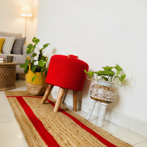 Modern Red Wooden Cotton Ottoman <b>Stool</b> Braided Rope Design Wood Handicraft 2-Piece Movable Wedding Decorative Usage DIVTIK DECOR - Product Image 3