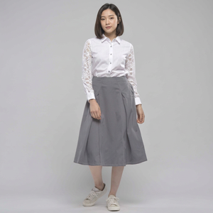Jupe midi plissée trapèze grise pour femme, taille normale, couleur unie, en polyester et coton tissé, style minimaliste, toutes saisons - Product Image 1