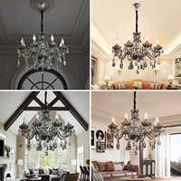 Lustre vintage à 8 prises gris fumé, suspension rustique en fer et verre pour église et hôtel