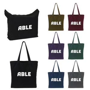 Two Tone <b>Plain</b> <b>Canvas</b> Tote Bag with Zipper <b>Large</b> Capacity Color Block Shoulder Bag for Daily Grocery Storage Use - Product Image 3