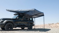 Toldo XL de 270 Grados con Doble Poste, LED Integrado, Impermeable, Patas Ajustables, Cobertizo Completo para Coche y Camping
