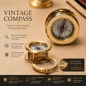Brass Shine <b>Compass</b> with Analog Dial Handheld Wooden Box Portable Hiking Camping Navigation Gift Home Decor - Product Image 5