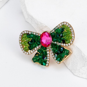 High-end <strong>Emerald</strong> Wedding Plated Alloy Crystal <strong>Beads</strong> Bow Brooch Pin-Exquisite Jewelry Gift for Clothes &amp; Scarf Accessories - Product Image 3