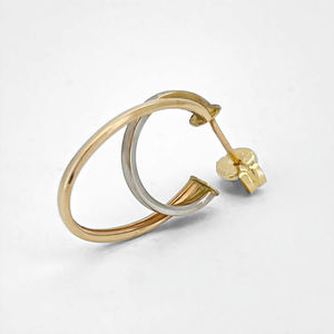 Pendientes de aro dobles con estilo personalizado a precio competitivo pendientes de aro llamativos de oro bicolor de 14 quilates para mujer - Product Image 2