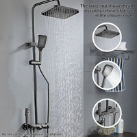 Nouvelle douchette en aluminium chromé poli gris anthracite avec commande à touches piano, quatre modes de jet, pommeau de pluie, douchette à main et pulvérisateur de bidet