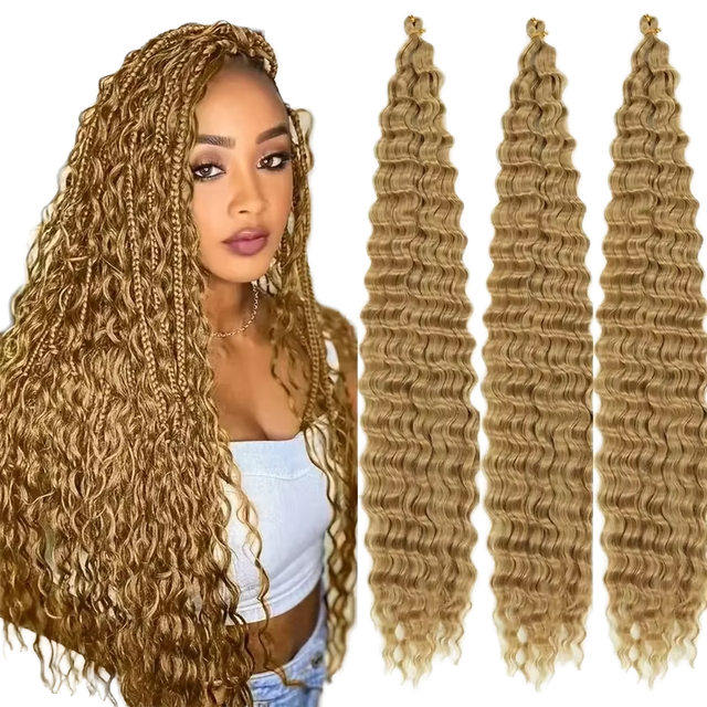 Wholesale Dyed High Temperature Fiber Single Weft Deep Wave Crochet Braiding Hair Extensions 22 Inch