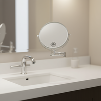 Miroir de maquillage mural en métal chromé de 8 pouces avec grossissement 1X, design moderne et hauteur réglable pour salle de bain