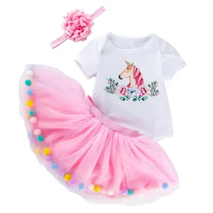 Camiseta de malha com tutu de algodão, com saia para crianças, design popular, conjunto de roupas de bebê com faixa de cabeça, venda imperdível