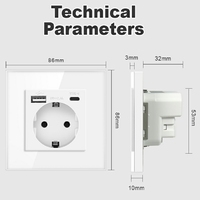 Prise standard européenne avec panneau de verre Prise de courant électrique moderne 16A 110 ~ 250V Prise murale UE avec ports de chargement USB A + C
