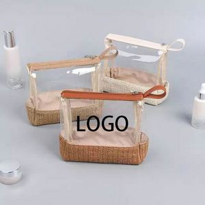 Pochette de maquillage transparente en PVC, sac cosmétique portable en paille pour l'été, la plage, les voyages, vente en gros, cadeau de vacances, trousse de toilette et de maquillage - Product Image 3