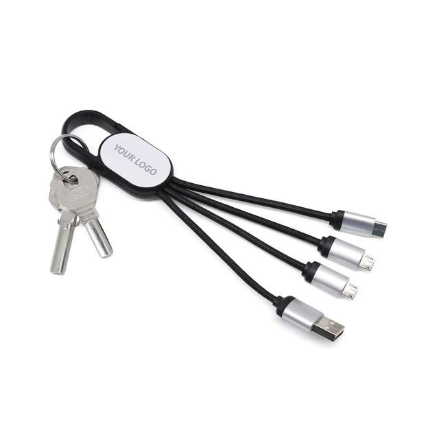 Custom Logo Portable 3-in-1 Keychain USB Cable Multi-Function Charging 1-to-3 Plastic Silk Screen Printed Phone Promotional Gift