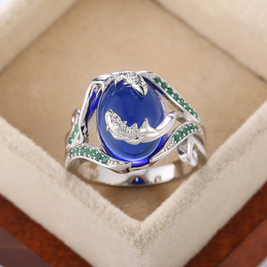 Anello Vintage a Doppia Sirena per Donne, Elegante con Accenti in Cristallo, Regolabile, Gioiello di Moda per Uso Quotidiano - Product Image 4