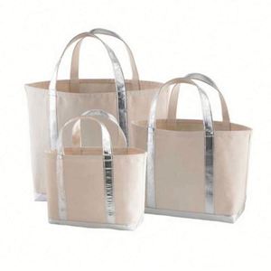 Bolsa de Mano de Lona de Algodón Ecológica para Mujer, Bolsa Tipo Cubo Lisa con Asas de Cuero Brillante, Logotipo y Diseño Personalizables - Product Image 6