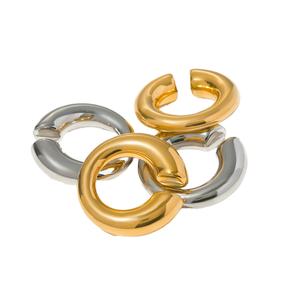 Fashion Jewelry 18K Pvd Gold Plated Drop Stainless Steel Hoop <b>Earrings</b> Waterproof High Polish Inspired Round <b>Ear</b> <b>Cuff</b> <b>Earrings</b> - Product Image 1