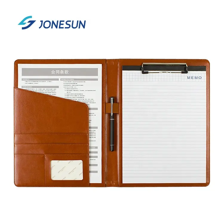 Portafolio A4 de cuero genuino PU para negocios, multitarea, carpeta de archivos, bolsa de documentos con portapapeles