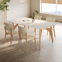 Ensemble table et chaises de salle à manger rectangulaire moderne en chêne massif style crème avec plateau en pierre, mécanisme coulissant durable, 6 places, à assembler