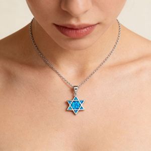 Collana con Pendente Stella di David Esagramma in Opale Blu, Gioiello Religioso Best Seller - Product Image 5