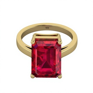 Nouvel Arrivage Bague de Mariage pour Femme en Argent Sterling 925 Plaqué Or avec Grenat Rouge Hydro Rectangulaire 10x14mm Sertie à Griffes, Pierre de Naissance - Product Image 1