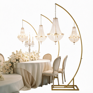 Lámpara de Araña Moderna de Cristal para Jardín, con Arco Dorado Curvo, de Pie, con Enchufe, 120cm X 250cm, Decoración para Bodas - Product Image 1