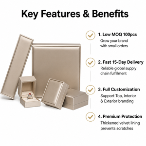 Hot Selling Custom Pu <strong>Leather</strong> <strong>Jewelry</strong> Packaging Moq 100 Pieces for Hot Stamping Logo <strong>Jewelry</strong> <strong>Box</strong> Ready to Ship Stock - Product Image 2