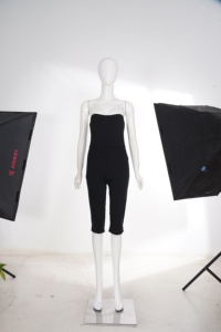 Mono negro con tirantes en contraste para mujer, unitardo sin mangas hasta la pantorrilla, ropa deportiva informal de ajuste ceñido de una pieza - Product Image 2
