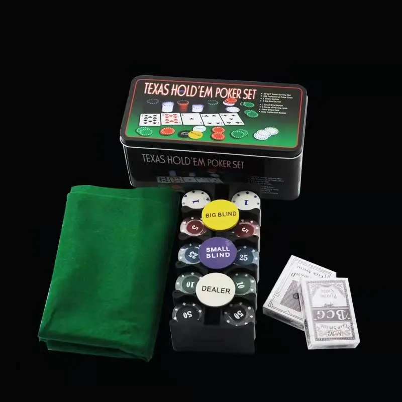Juego de fichas de póker personalizadas, caja de regalo de tapete de Texas, de hierro fundido, baratas, de fábrica, entretenimiento