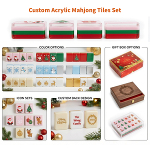 Ensembles de <span class=keywords><strong>Mahjong</strong></span> de Luxe Personnalisés sur le Thème de Noël, Rouge et Vert, 144, 160, 166 Tuiles de <span class=keywords><strong>Mahjong</strong></span> Américaines Classiques en Acrylique Gravées avec Boîte de Voyage - Product Image 2