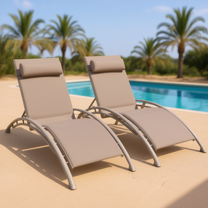 Khaki 2 Piece <b>Outdoor</b> <b>Chaise</b> <b>Lounge</b> Set Adjustable Backrest Removable Pillow Sun Lounger Patio Recliner Chairs - Product Image 2