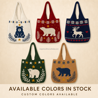 Nouveau sac fourre-tout en tricot motif ours, pour le bureau et le quotidien, texture douce, spacieux, sac à main de shopping, motif personnalisé, OEM ODM, faible MOQ, vente en gros