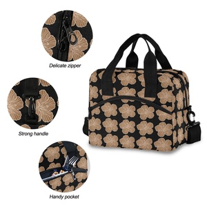 กระเป๋าเก็บความเย็นลายดอกชบาสีน้ำตาลฮาวาย กล่องเก็บความเย็น กระเป๋าใส่อาหารกลางวันสำหรับนักเรียน กระเป๋าถือ กระเป๋าใส่อาหารกลางวันแบบมีฉนวนสำหรับผู้หญิง - Product Image 5