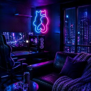 Double Cat Letreros Neon LED indoor hanging ambient light shop <b>sign</b> wall decoration light entrance indicator light luminous <b>sign</b> - Product Image 6