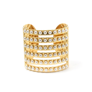 Pulseras de Moda con Incrustaciones de Perlas, Diseño de Varias Filas, Acero Inoxidable 316L con Baño de Oro PVD - Product Image 2