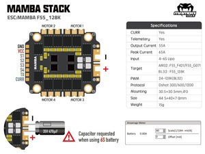 Diatone MAMBA F55 128K 4IN1 ESC 55A 6S BLHeli32 128KHz PWM CNC Shield 30.5mm para Dron de Carreras FPV de 5 Pulgadas - Product Image 6