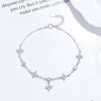 Bracelet trèfle à quatre feuilles en argent sterling 925 avec zircon, porte-bonheur, bracelet à chaîne