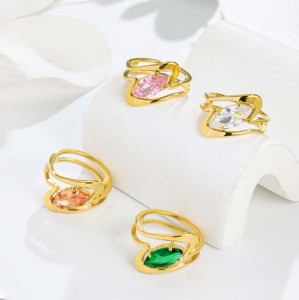 Bague en acier inoxydable plaqué or 18 carats avec double barre géométrique creuse et pierres multicolores – Design audacieux et accrocheur pour les fêtes et le quotidien - Product Image 4