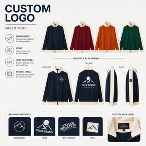 Custom Logo Unisex Zip Jacket <b>Stand</b> Collar Color Block Performance Casual Wholesale Team Wear S-4XL <b>Night</b> Blue Crimson - Product Image 2