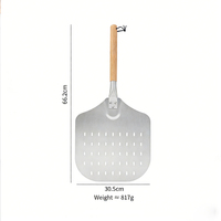 Pelle à pizza en métal de qualité supérieure, multifonctionnelle, en aluminium, avec manche en bois, design perforé, antiadhésive, durable
