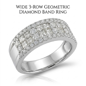 Anillo de Diamantes de Corte Princesa Multihilera en Oro Blanco de 18K Personalizado, Anillo de Boda Ancho para Mujer, OEM MOQ 1 - Product Image 1
