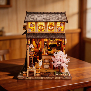 Beliebtes Weihnachtsgeschenk DIY Hölzernes Miniatur-Buchregal 3D-Puzzle Puppenhaus-Set mit LED-Beleuchtung Trendiges Bastelspielzeug für Erwachsene - Product Image 1