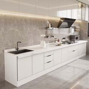 Ensemble complet d'armoires de cuisine modernes modulaires de luxe, style shaker, en marbre, verre, mélamine, importées de Chine, avec îlot de rangement - Product Image 3