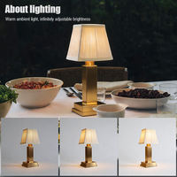Lampe de table dorée de luxe en fer, sans fil, rechargeable, pour lecture, décoration d'hôtel, dîner romantique, 5200 mAh, intensité réglable par toucher, abat-jour en tissu